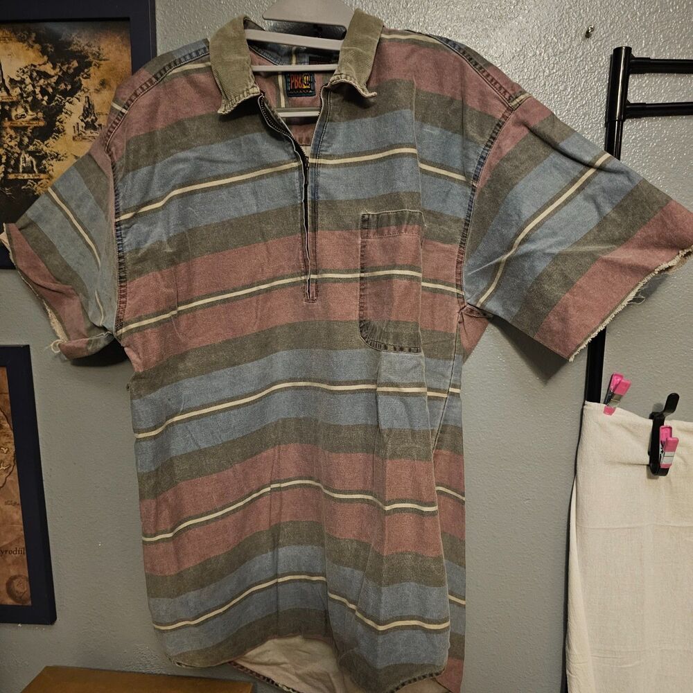 PB&Co Vintage Shirt Short Cutoff Sleeves Zipper Pullover Thick Surf Polo Rare Lg